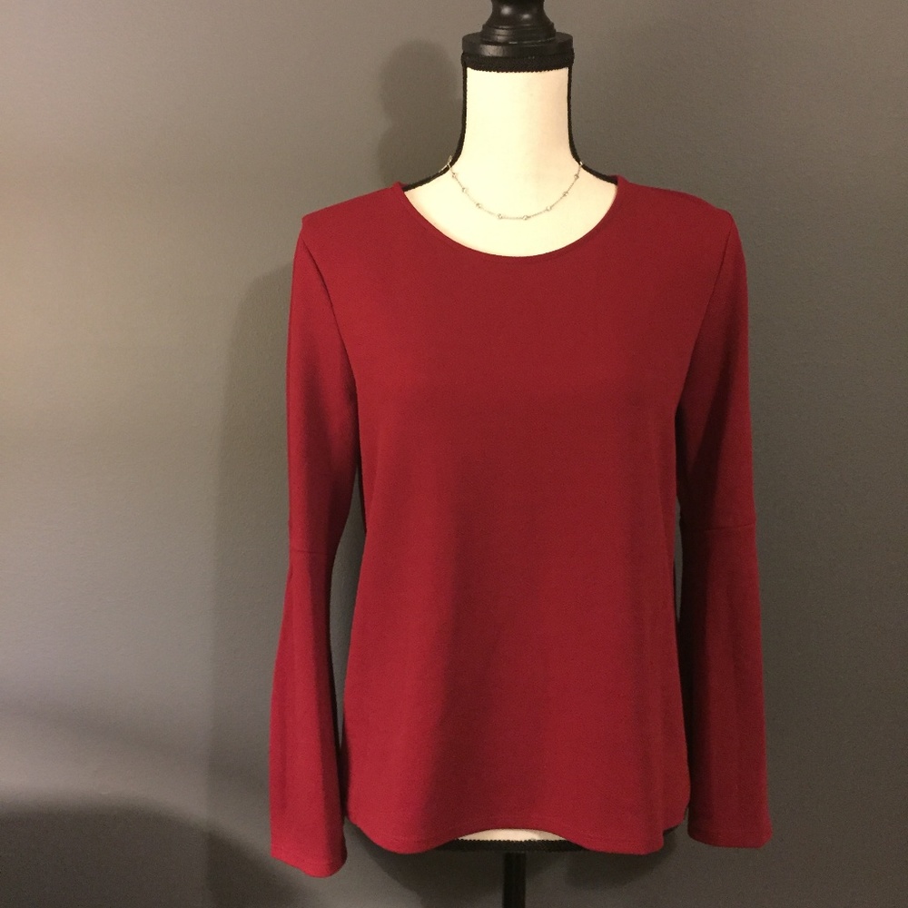 Green Envelope Wine Red Bell Sleeve Blouse